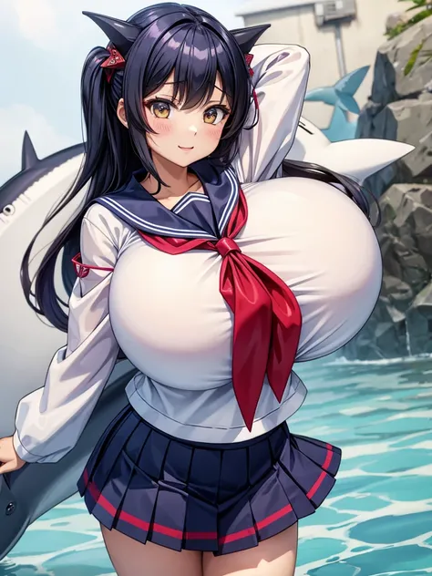 1 Girl、Large Breasts、serafuku、Shark Tail