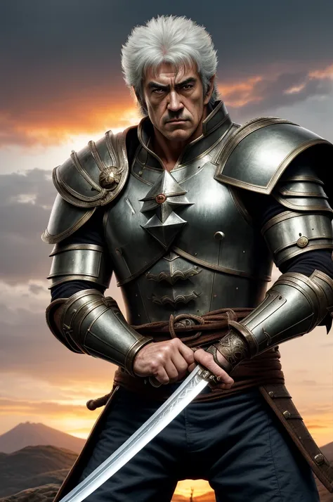 Highest quality，High resolution，((Bosel_Langrisser)) ，Kenshiro，Fist of the North Star，samurai，One person，warrior，armor，（black_coat），male，One personで，Middle Age，（face_Wrinkles），Swordsman，strongest，Anime Style，(Limbs)，(Full Finger)，(Accurate fingertips), (Th...