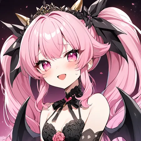 ((Highest quality)), ((masterpiece)), (detailed), （Perfect Face）、The woman is a beautiful adult demon queen, Devil Queen Chibi-Usa, wearing a gorgeous black wedding dress decorated with gold.、The woman is a female demon with magnificent devil horns, jet bl...