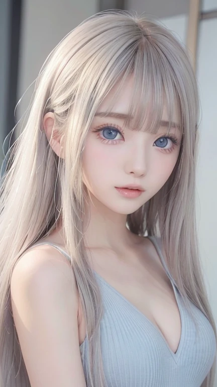 silver shiny hair、super long straight silky hair、dazzling blonde super long silky hair、16 years old cute little beautiful face、a...