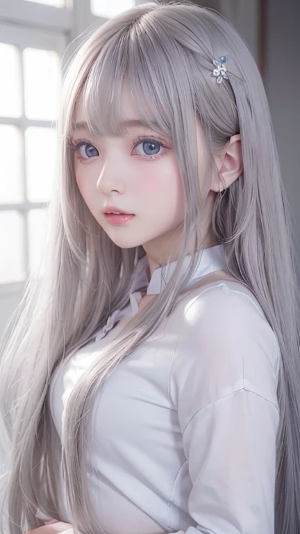 silver shiny hair、super long straight silky hair、dazzling blonde super long silky hair、16 years old cute little beautiful face、a...