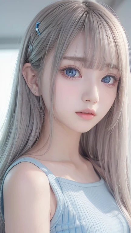 silver shiny hair、super long straight silky hair、dazzling blonde super long silky hair、16 years old cute little beautiful face、a...