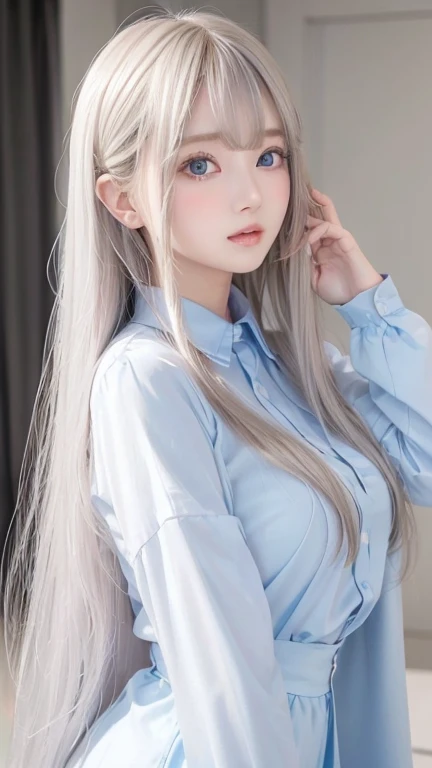 silver shiny hair、super long straight silky hair、dazzling blonde super long silky hair、16 years old cute little beautiful face、a...