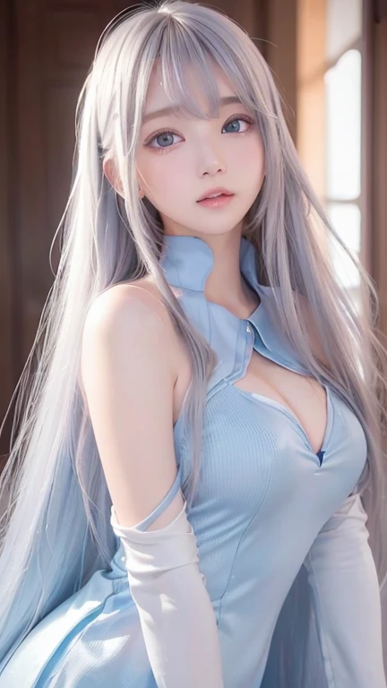 silver shiny hair、super long straight silky hair、dazzling blonde super long silky hair、16 years old cute little beautiful face、a...