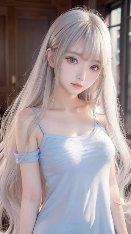 silver shiny hair、super long straight silky hair、dazzling blonde super long silky hair、16 years old cute little beautiful face、a...