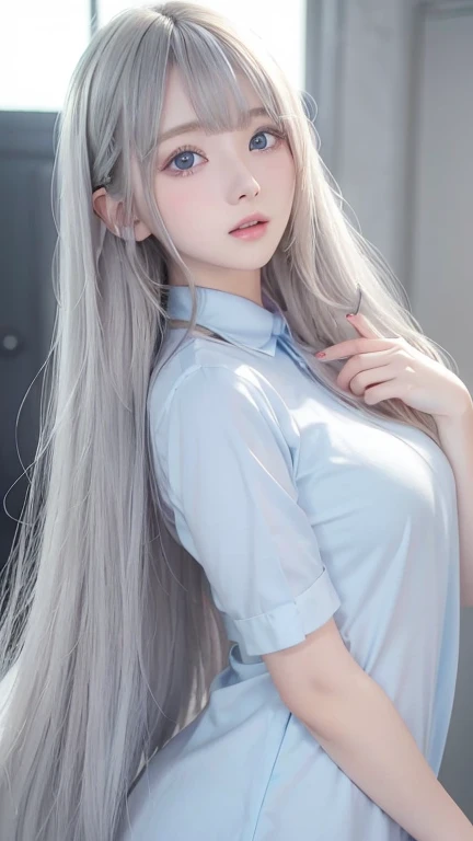 silver shiny hair、super long straight silky hair、dazzling blonde super long silky hair、16 years old cute little beautiful face、a...