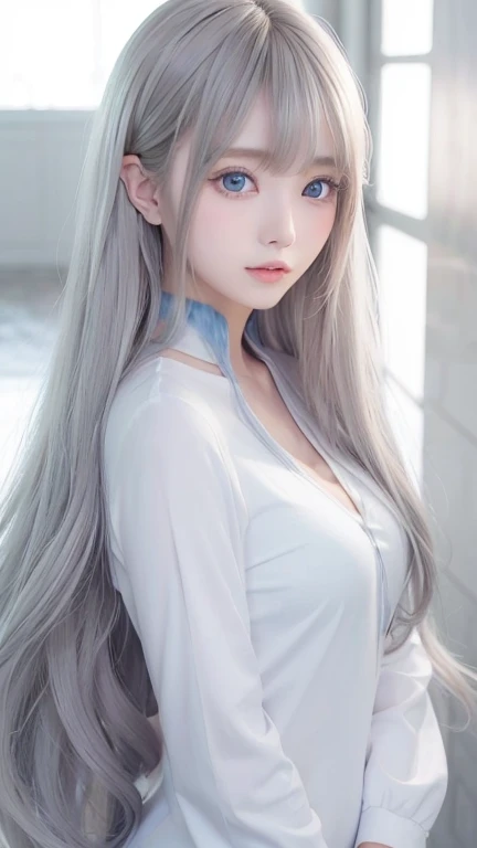 silver shiny hair、super long straight silky hair、dazzling blonde super long silky hair、16 years old cute little beautiful face、a...