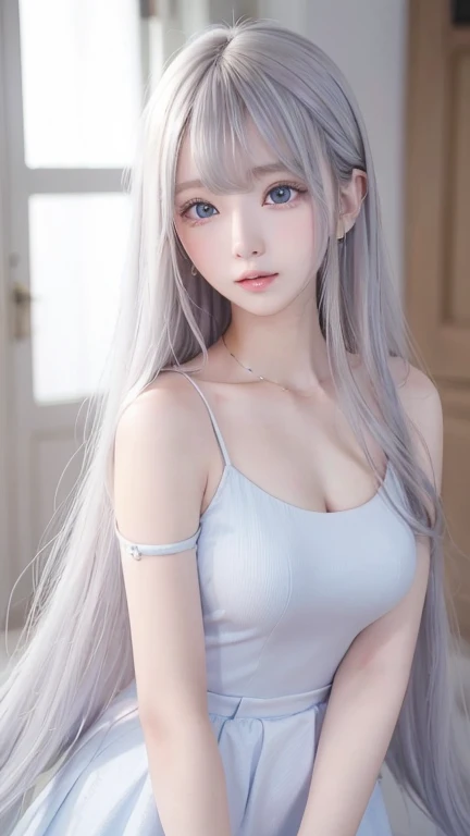 silver shiny hair、super long straight silky hair、dazzling blonde super long silky hair、16 years old cute little beautiful face、a...