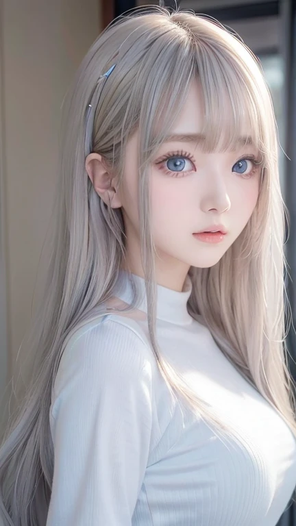 silver shiny hair、super long straight silky hair、dazzling blonde super long silky hair、16 years old cute little beautiful face、a...