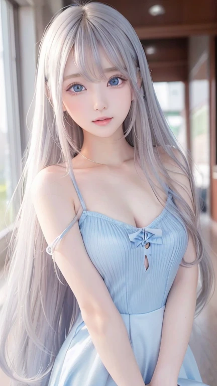 silver shiny hair、super long straight silky hair、dazzling blonde super long silky hair、16 years old cute little beautiful face、a...