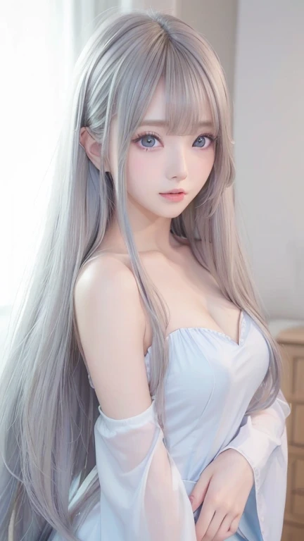 silver shiny hair、super long straight silky hair、dazzling blonde super long silky hair、16 years old cute little beautiful face、a...