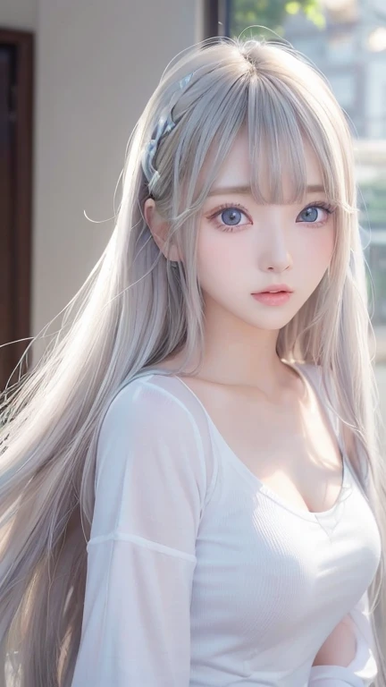 silver shiny hair、super long straight silky hair、dazzling blonde super long silky hair、16 years old cute little beautiful face、a...