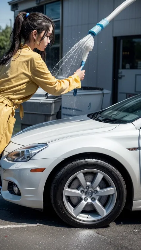 Create an image of a car wash washing a car a very chic car wash top with the number 3899889-1077 very illustrative image that attracts attention