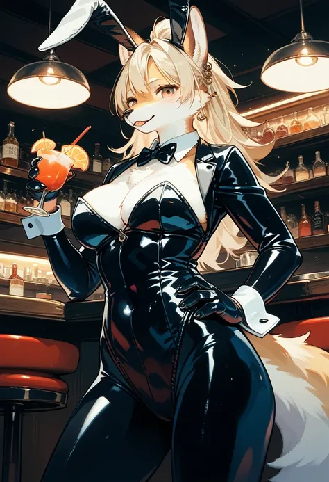 Highest quality, Highest quality, High quality illustrations, masterpiece, Ultra-high resolution, Detailed Background, bartender, bar, Cocktail, Absurd, Perfect Anatomy, Performance, Good lighting, Shadows in the movie(kemono, Furry Personification)Dynamic...