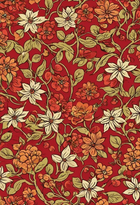 Flowers and apples repeating pattern, texture，