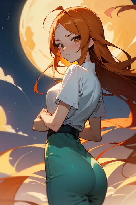 anime style, super fine illustration, super detailed, ,masterpiece,best quality,beautiful background,8K, On a summer night during Tanabata,Bamboo leaf,Beautiful Moon,Break perfect face,perfect hands,perfect fingers,(full-face brasched:1.3),Orihime,Blushing...