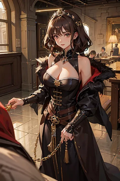 Royal sister，Mature，bandit，Brown curly hair，Fantasy，Broadsword，Big breasts，
