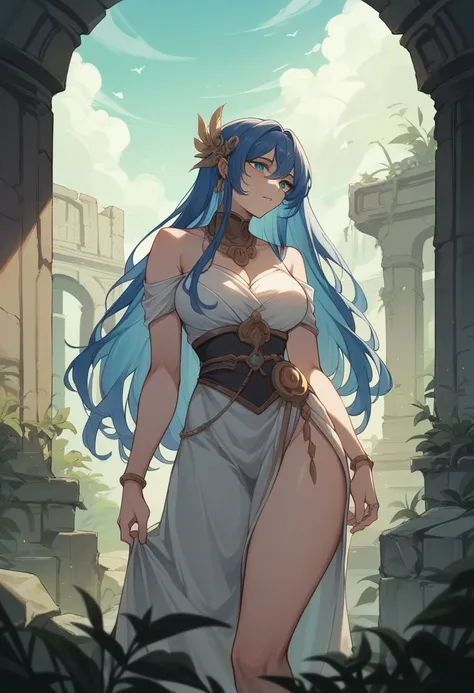 Blue Hair、long hair、Sister clothes、Highest quality、4K、Beautiful light source、City of night、ruins