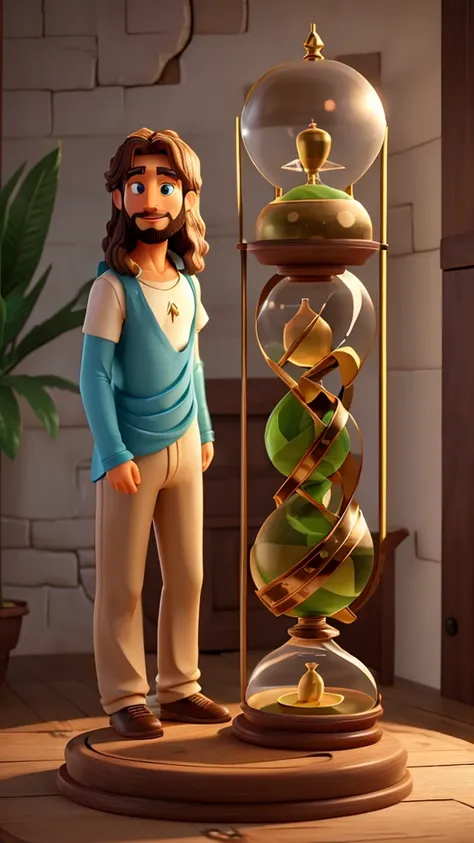 A lush 3D representation of (God and  Jesus) with an hourglass