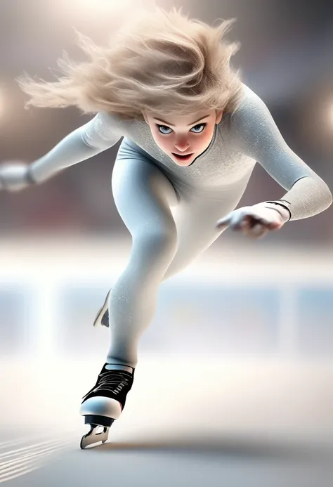 (Athlete), On the skating track, athletes wearing ice skates are gliding at high speed, with a light body. The background is the audience, full body, (Photography), panoramic view, award-winning, cinematic still, emotional, vignette, dynamic, vivid, (maste...