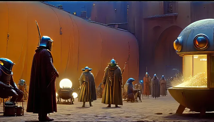 In portrait, characters inspired by the Start Wars universe by Ralph McQuarrie and Dan McPharlin, Wayne Barlowe in a Middle Ages setting, such as peoples interacting with robots, exotic alien beings, inspired by Hieronymus Bosch and Shaun Tan. Directed by ...