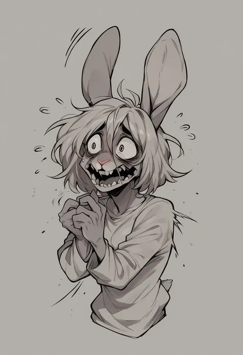 Anthro rabbit, afraid, nightmare, fear, anxiety, horror darkness, hare, in the style of macabre 