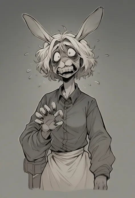 anthro rabbit, afraid, nightmare, fear, anxiety, horror darkness, hare, in the style of macabre