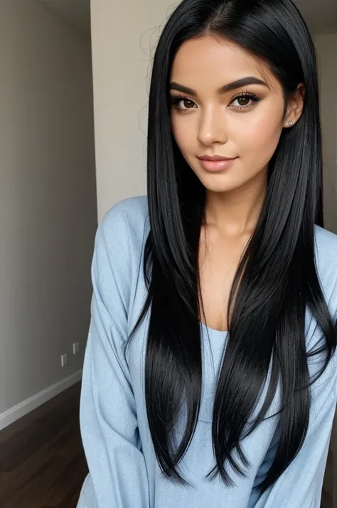 A beautiful woman with straight black hair