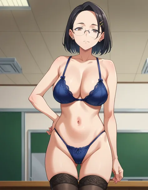 score_9, score_8_up, score_7_up, score_6_up, score_5_up, score_4_up, BREAK, source_anime, anime screencap, anime coloring, detailed face, a stiff-looking beautiful female teacher, detailed beautiful big brown eyes, sagging breasts, 36 years old, milf, blac...