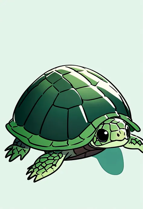 cute green ground turtle with dark green shell, black eyes, no background