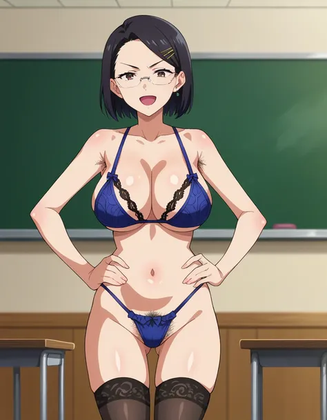 score_10, score_9, score_8_up, score_7_up, BREAK, source_anime, anime screencap, anime coloring, detailed face, a stiff-looking beautiful female teacher, detailed beautiful big brown eyes, large breasts, 36 years old, milf, black hair, skinny, One length m...