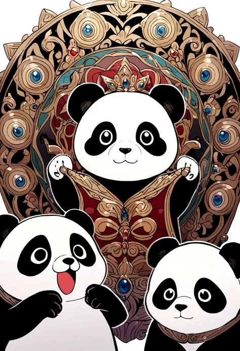 A cute panda,has big eyes，blusher，Sloth，greet，detail-rich, white backgrounid