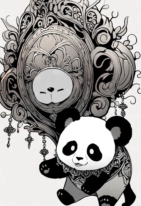 A cute panda,has big eyes，blusher，Sloth，greet，detail-rich, white backgrounid