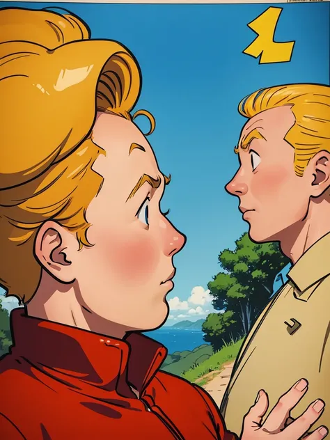 A heroic portrait of Tintin from Hergés comics, but this is a manga poster from the 80s.