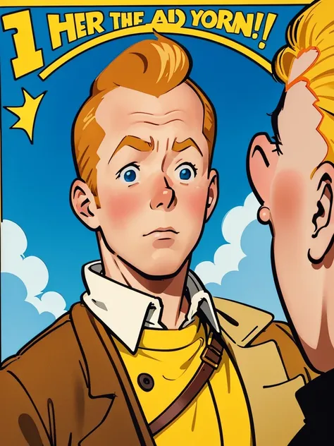 A heroic portrait of Tintin from Hergés comics, but this is a manga poster from the 80s.