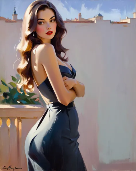 gorgeous young femme fatale (in Coby-Whitmore style), impressionism , ((Palette / oil painting)), ((masterpiece)), impression ,Extreme detail, perspective, 8 k