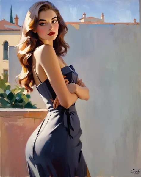 gorgeous young femme fatale (in Coby-Whitmore style), impressionism , ((Palette / oil painting)), ((masterpiece)), impression ,Extreme detail, perspective, 8 k