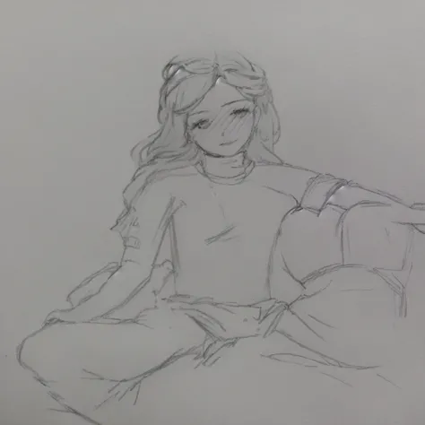 Drawing of a woman, sitting on a man&#39;s groin, loose pencil sketch, sketch, anime sketch, Sketch of a girl, Matte sketch, sitting posture, everyday pose, relaxed posture, thinking pose, quick sketch, Humble pose gesture, old sketch, sitting in the livin...