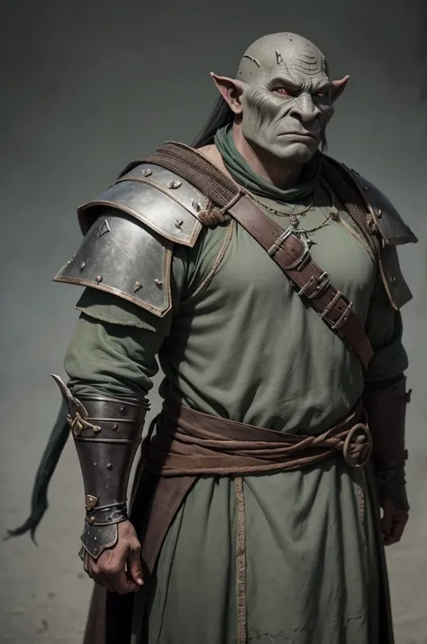 an orc, medieval clothing, ashen skin