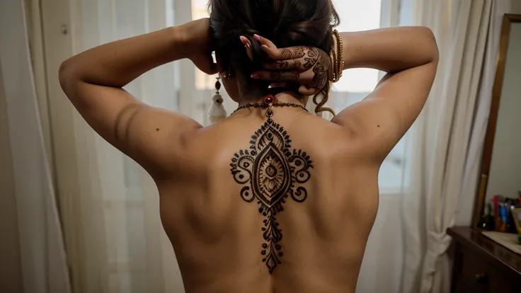 Beautiful indian Mehndi Design on cute girl back side