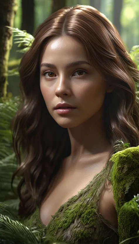 There is a creature in the forest，Human-like appearance，Brown hair all over the body（best quality，4K，8K，High level，masterpiece：1.2），Ultra Detailed，（lifelike，Photo real，Photo real：1.37），Realistic lighting，Fantasy Creatures