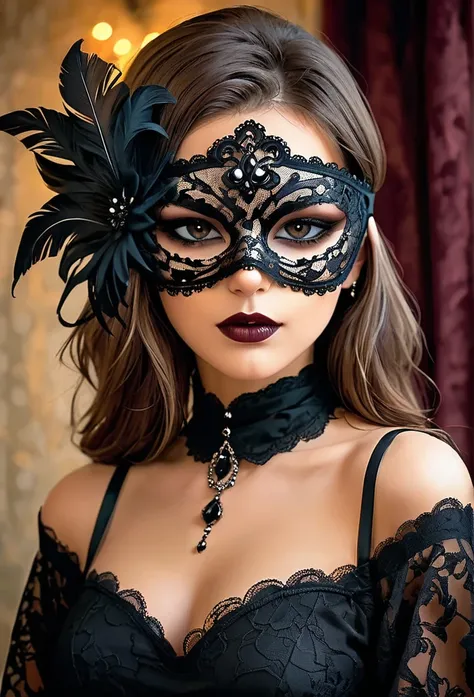 woman, носящая   в черное фиолетовое кружево  wearing a mask, фантастическая blindfold, fabulous, difficult красивое лицо,  wear...