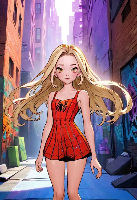 (Masterpiece artwork, 8K, uhd, high resolution: 1.4), stylized portrait of Sydney Sweeney in Spider-Verse art style, (stylized and vibrant features: 1.3), (long and wavy hair, blondes: 1.2), (expressive detailed eyes: 1.2), (modern and dynamic clothing, in...