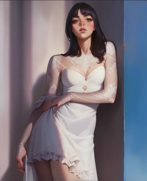 Lisa from blackpink in a white dress short black hair, posing in a sexy way [32K HD] 