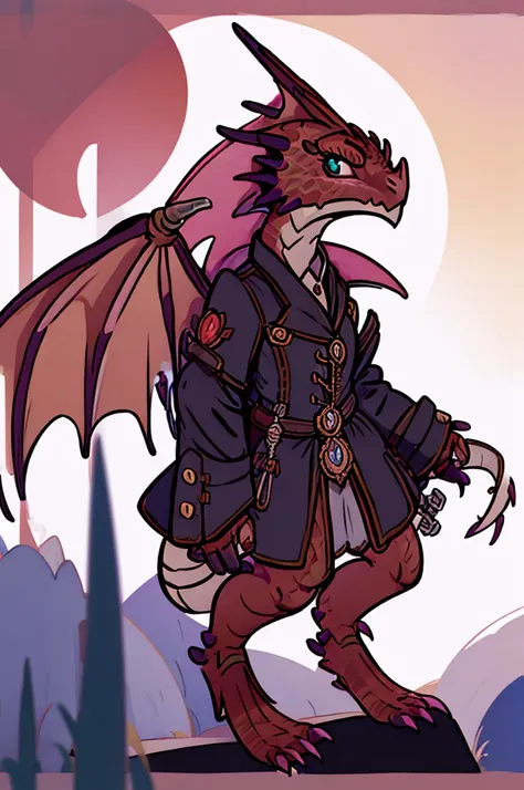 (((male, solo, winged kobold boy, dark red scales,fantasy clothes, artficer,steampunk, dragon wings, dragon tail, small, chibi))...