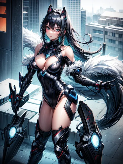 Ultra sexy anime girl with subzero type mask in well detailed urban world, beautiful almost semi naked, looking tall and many details around her