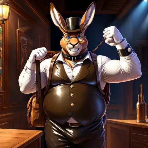 solo, male, fat, extremely obese, gentleman, dapper professor kangaroo, blue eyes, (posing:1.3), (soft shading), 4k, hi res, ((d...