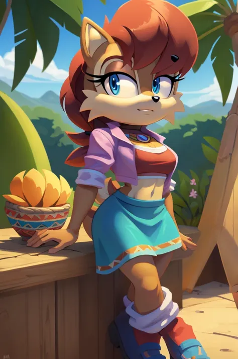 sonic (series), 1girl, anthro chipmunk girl, female mobian, mobian, blunt bangs, short auburn hair, blue eyes, (brown fur:1.3), ...