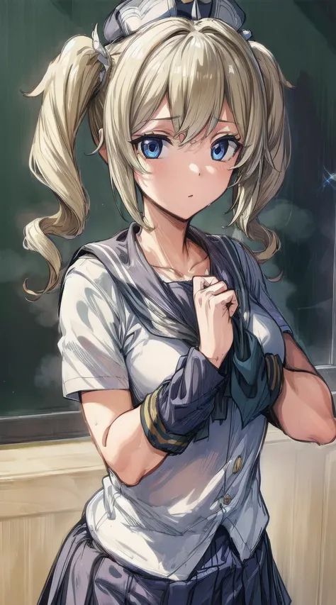 1girl,silver hair
BREAK (( 1girl,hat,latin cross,blonde hair, long hair,twintails,twin drills, blue eyes, :1))
BREAK ((schools uniform:1.7))
BREAK indoors,
BREAK looking at viewer, 
BREAK (masterpiece:1.2), best quality, high resolution, unity 8k wallpaper...