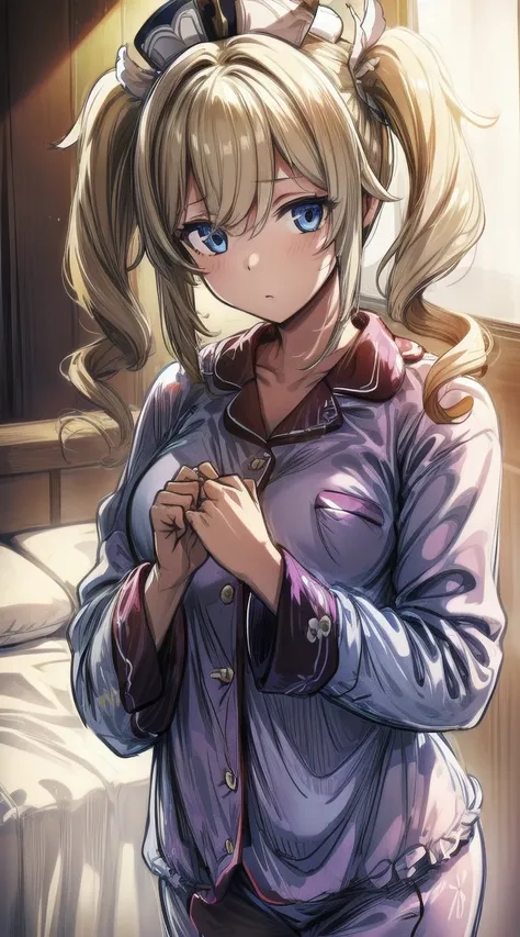 1girl,silver hair
BREAK (( 1girl,hat,latin cross,blonde hair, long hair,twintails,twin drills, blue eyes, :1))
BREAK ((pajama:1.7))
BREAK indoors,
BREAK looking at viewer, 
BREAK (masterpiece:1.2), best quality, high resolution, unity 8k wallpaper, (illust...